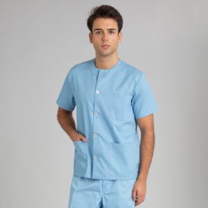 Casaca sanitario de botones y cuello caja celeste hombre CONFECCIONES ESTE - OFERTA 2x1