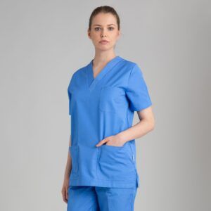 Casaca sanitario cuello de pico unisex azul celeste MONZA - OFERTA 2x1