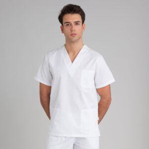 Casaca sanitario cuello de pico unisex blanco MONZA - OFERTA 2x1