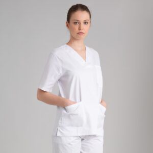 Casaca sanitario cuello de pico blanco unisex WORKO - OFERTA 2x1
