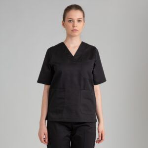 Casaca sanitario cuello de pico unisex negro VALENTO - OFERTA 2x1